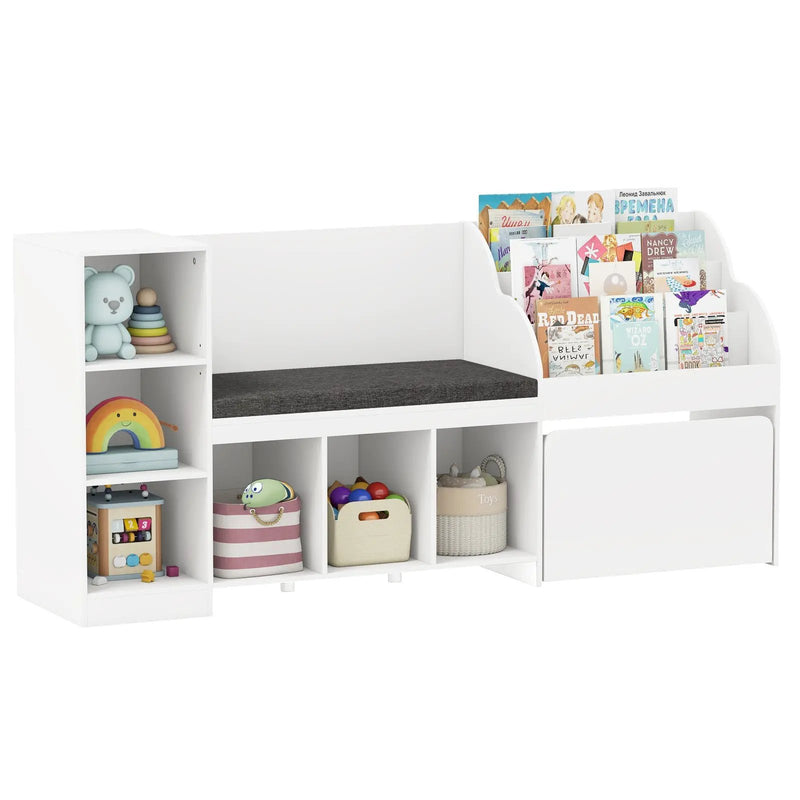 Kids Bookcase with Reading Nook 4-in-1 Standing Toy Organizer-White by DirectDeals