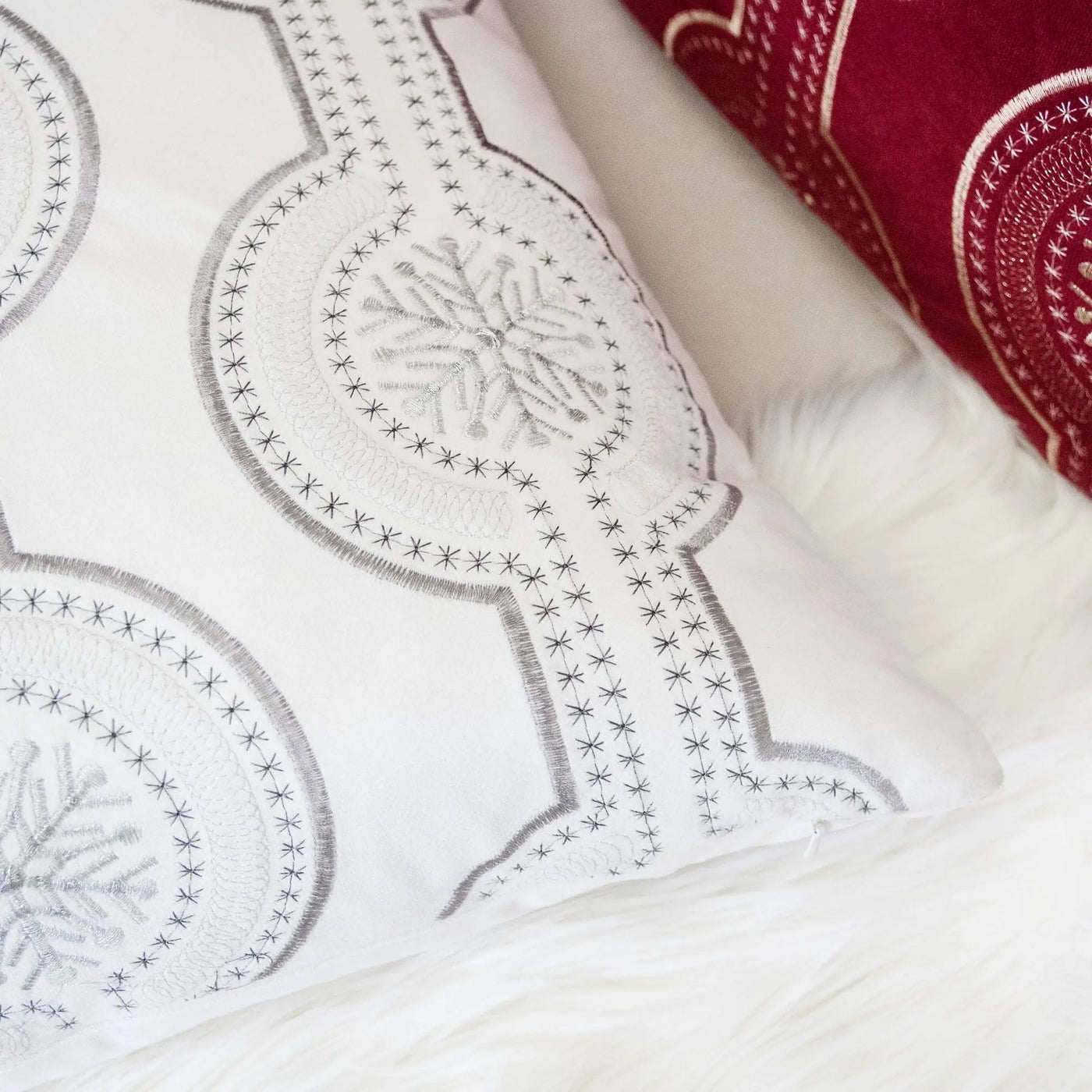 Holiday Throw Pillow With Snowflake Embroidery by HouseOfZazla