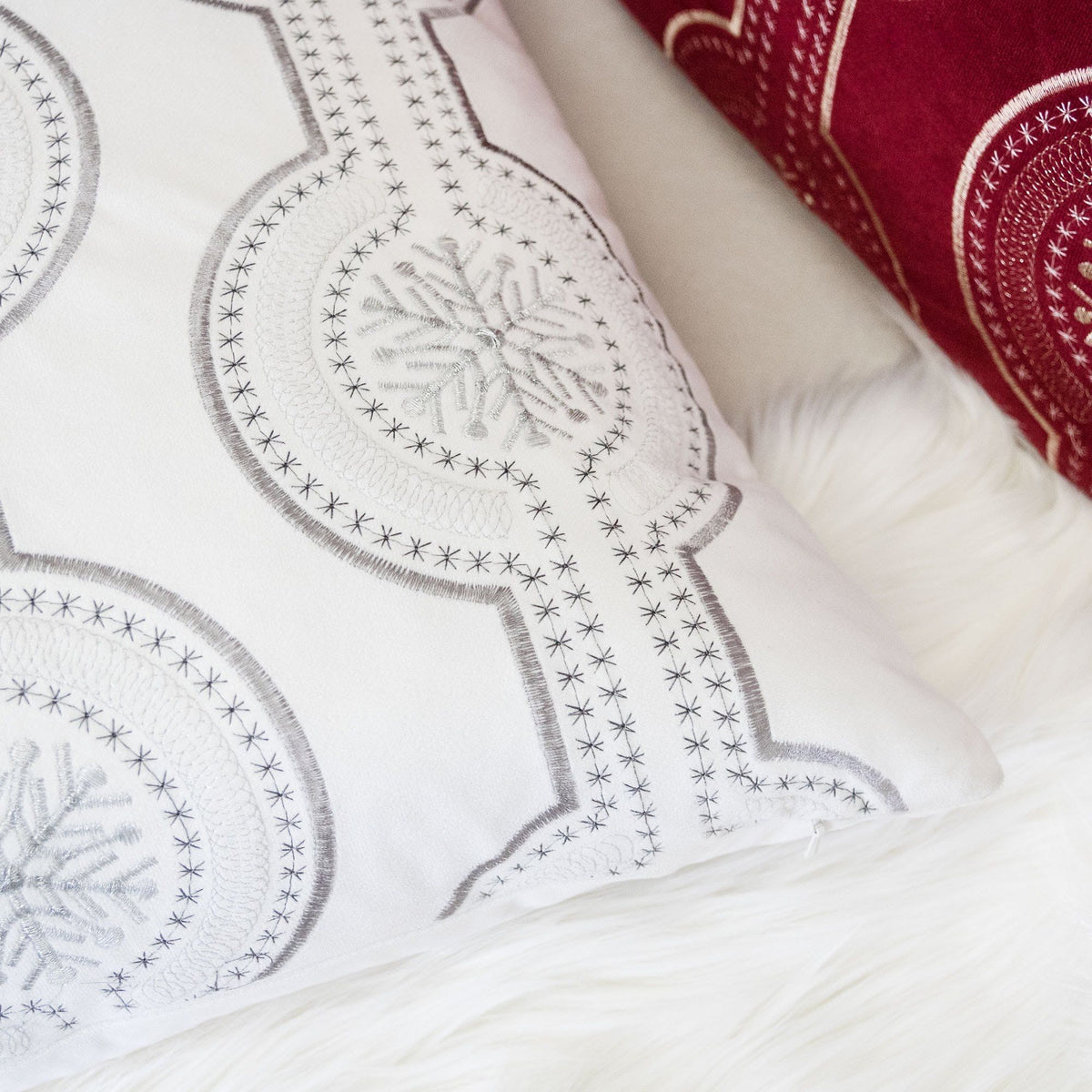 Holiday Throw Pillow with Snowflake Embroidery - 20x20 Inch, photo 7 of 16