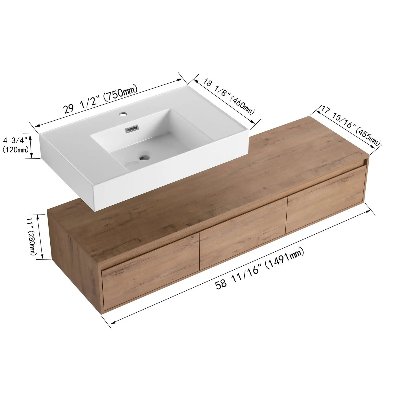 Modern Wall Mounted Bathroom Vanity With Resin Sink And Soft Close Drawer by HouseOfZazla
