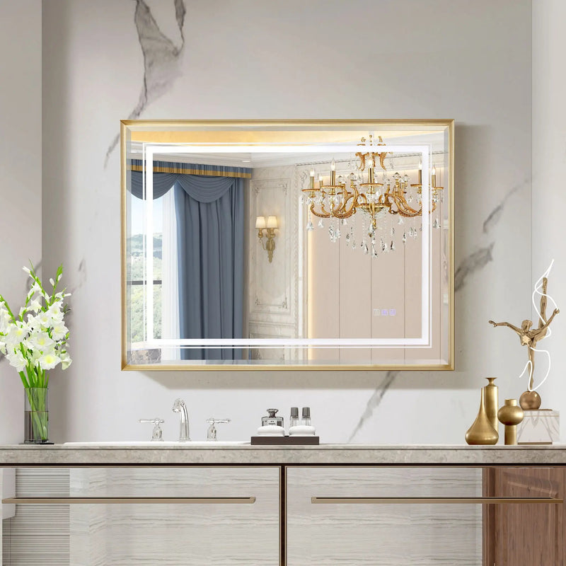 LED Bathroom Beveled Mirror, 3000 - 6000K Gradient Front And Backlit LED Mirror For Bathroom, 3 Colors Dimmable, Ip54 Enhanced Anti Fog by Unique Piece Furniture