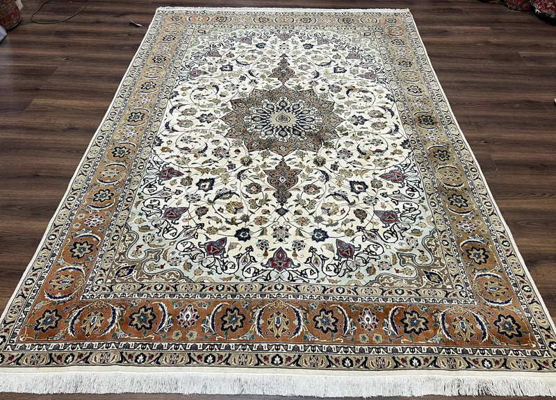 Wonderful Persian Tabriz Rug 7x10, Floral Medallion, Very Fine Oriental Carpet, Ivory by Jewel Rugs
