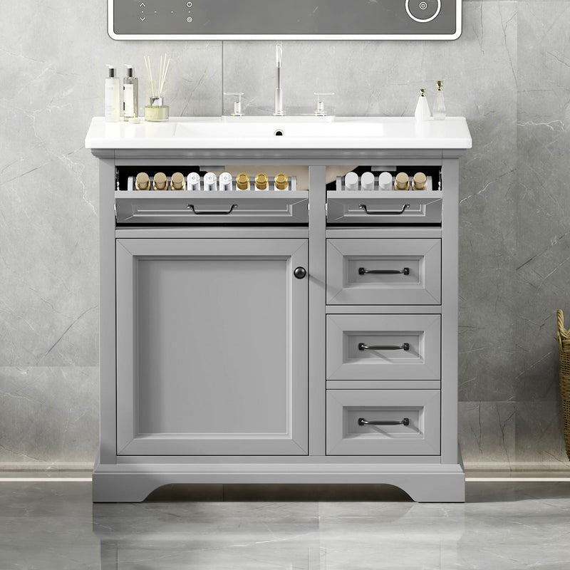 36" Bathroom Vanity With Sink, 2 Tip-Out Drawers, Soft Close Hinges by HouseOfZazla