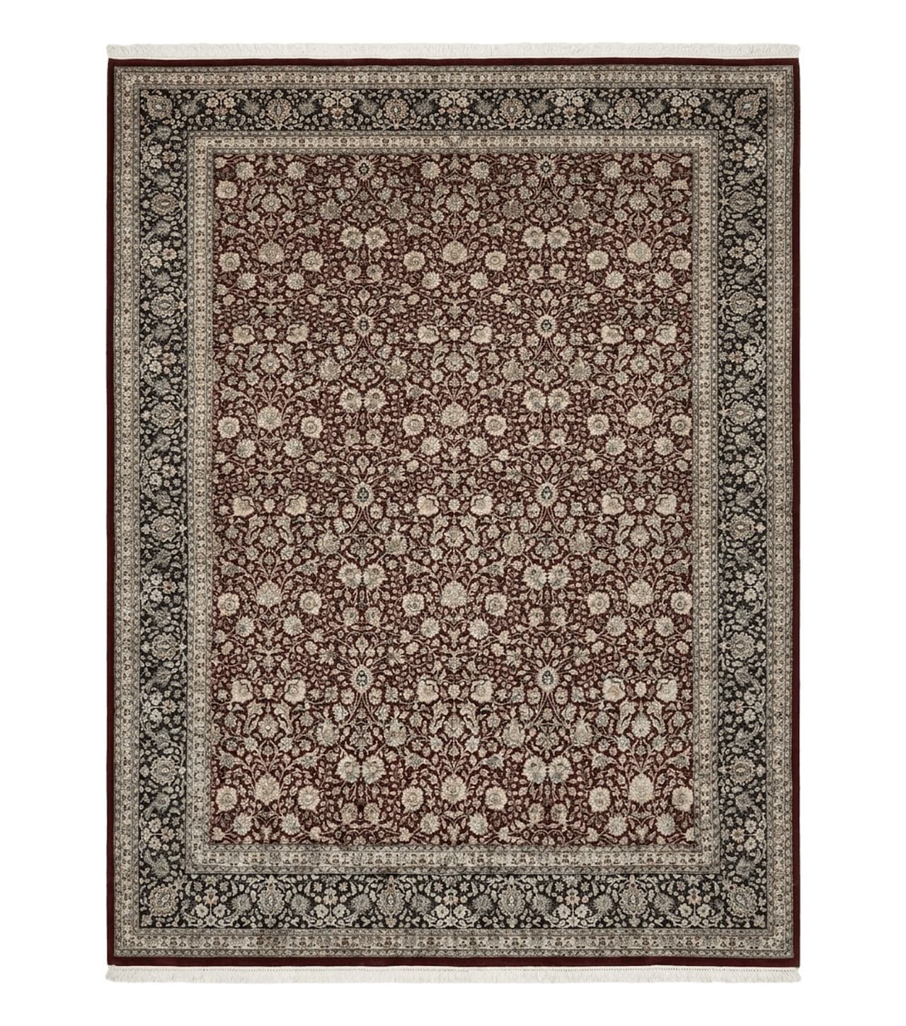 Persian Rug 9x12, Floral Allover, Very Fine, Handmade, Room Sized Oriental Carpet, Sino Persian, Maroon and Navy Blue by Jewel Rugs