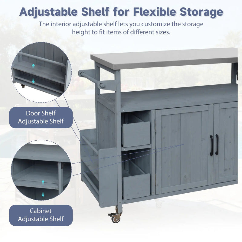 54.33" Farmhouse Rolling Outdoor Kitchen Cart by HouseOfZazla