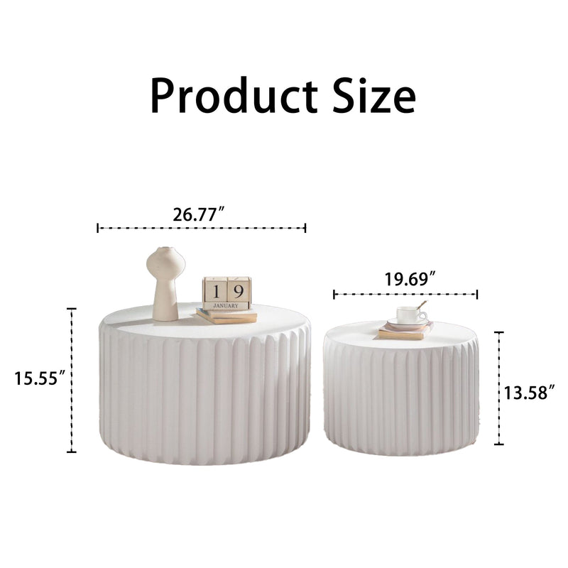 White Scalloped Round Coffee Table Set: Nesting Design, Elegant Curved-Edge Shape by HouseOfZazla