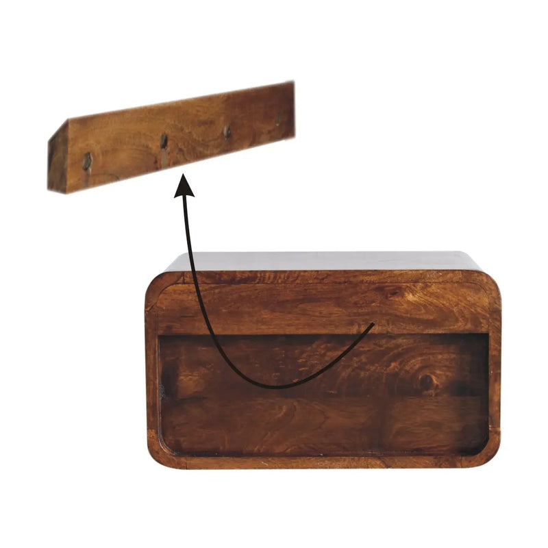 Large Floating Bedside, Curve Open Upper Slot, 1 Drawer, Chestnut by HouseOfZazla