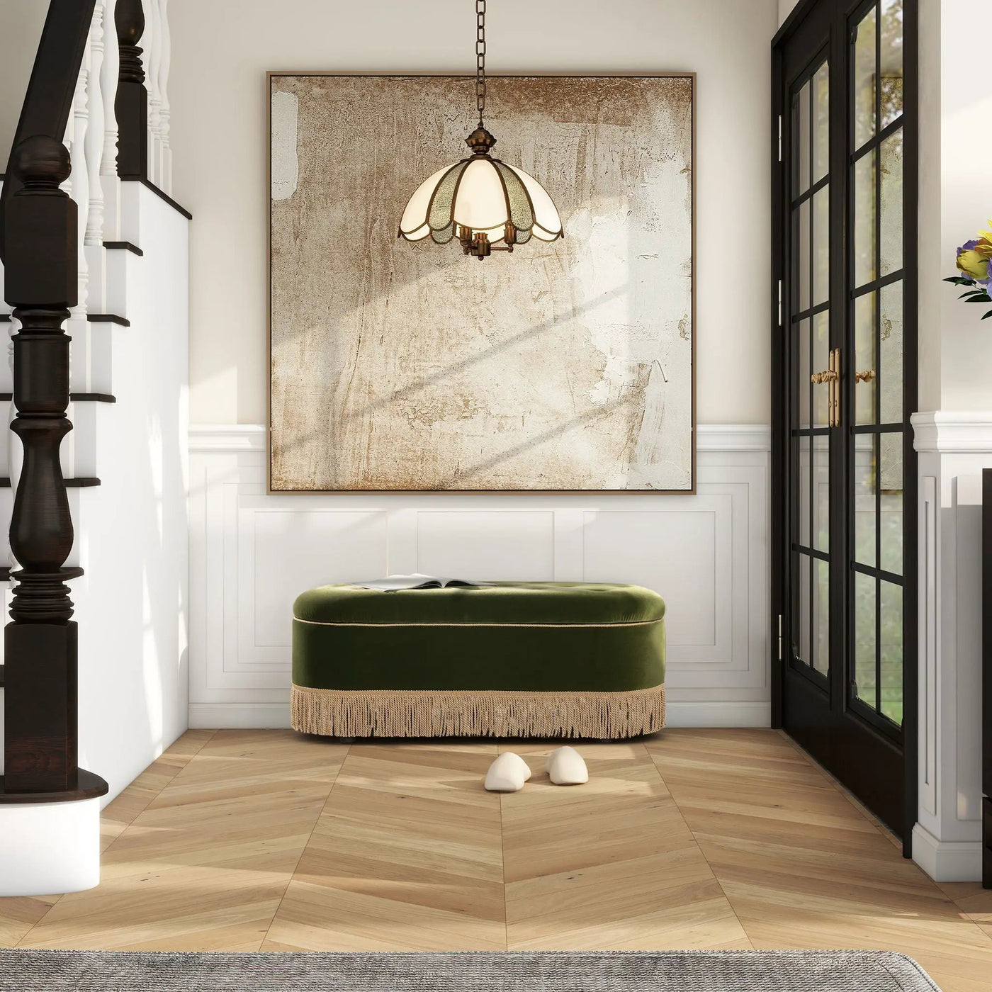 Melinda - Oval Tufted Bullion Fringe Storage Bench by HouseOfZazla