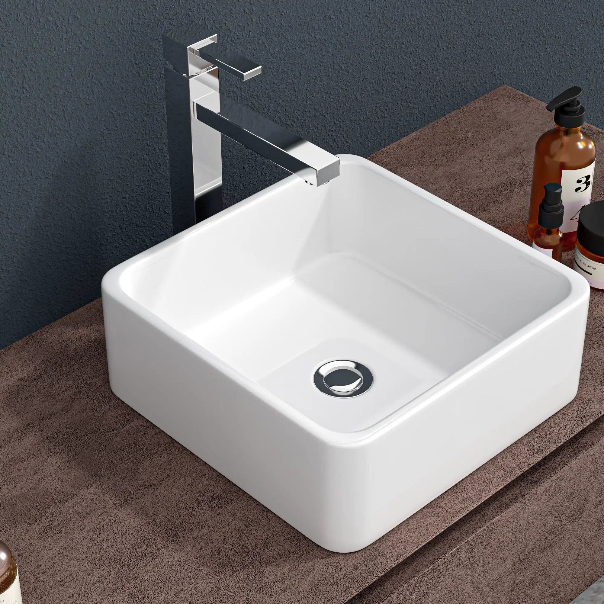 Elegant European Style Ceramic Square Vessel Bathroom Sink - White by HouseOfZazla
