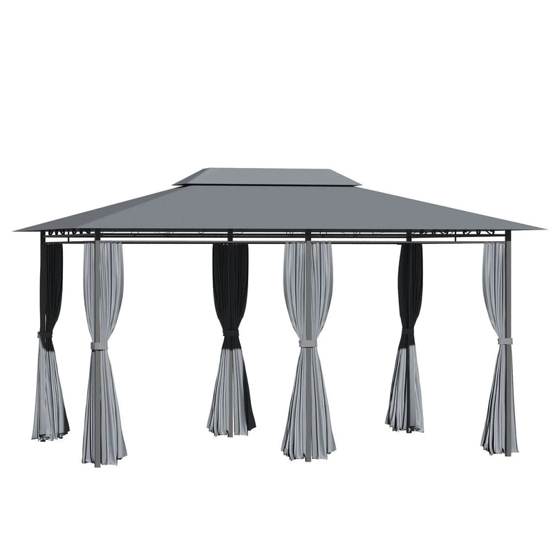 Outsunny - Patio Gazebo, Outdoor Gazebo Canopy Shelter With Curtains, Vented Roof, Steel Frame For Garden, Lawn, Backyard And Deck, - Sage Gray by HouseOfZazla