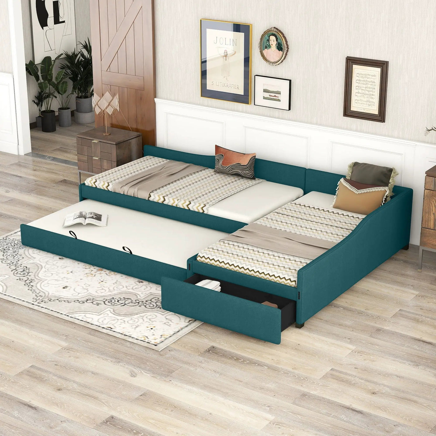 Upholstered Double Daybed With Trundle And Drawer by HouseOfZazla