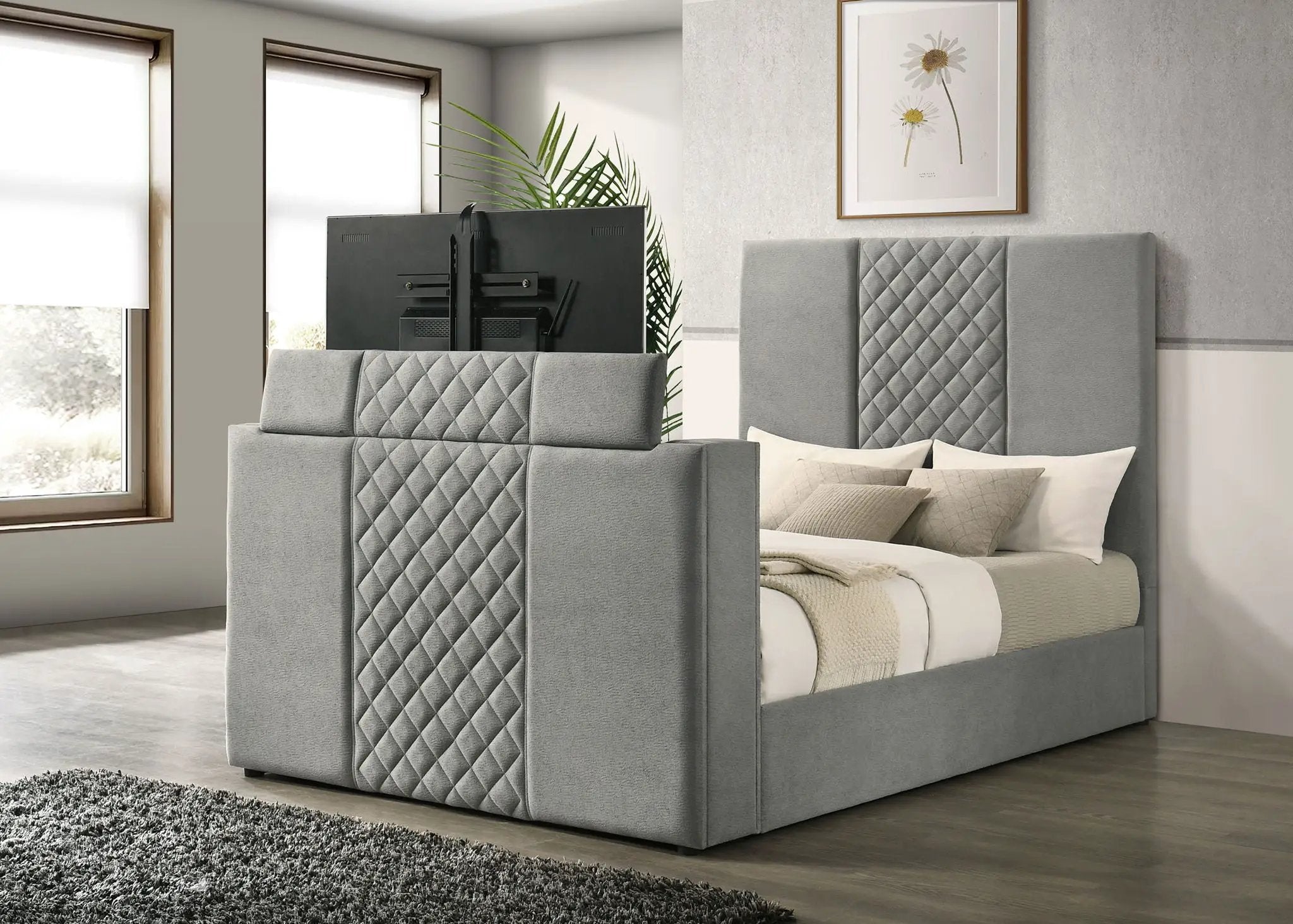 Tara 61-inch Upholstered Queen Panel TV Bed Grey by Unique Piece Furniture