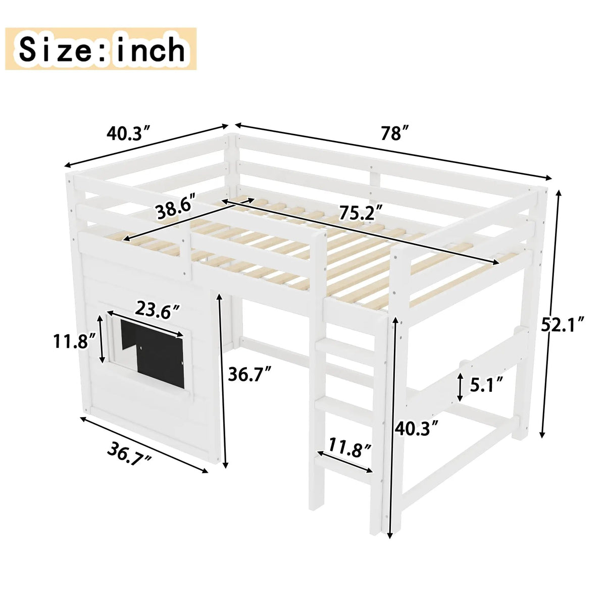 Twin Size Loft Bed With Sliding Chalkboard & Bookshelf by HouseOfZazla