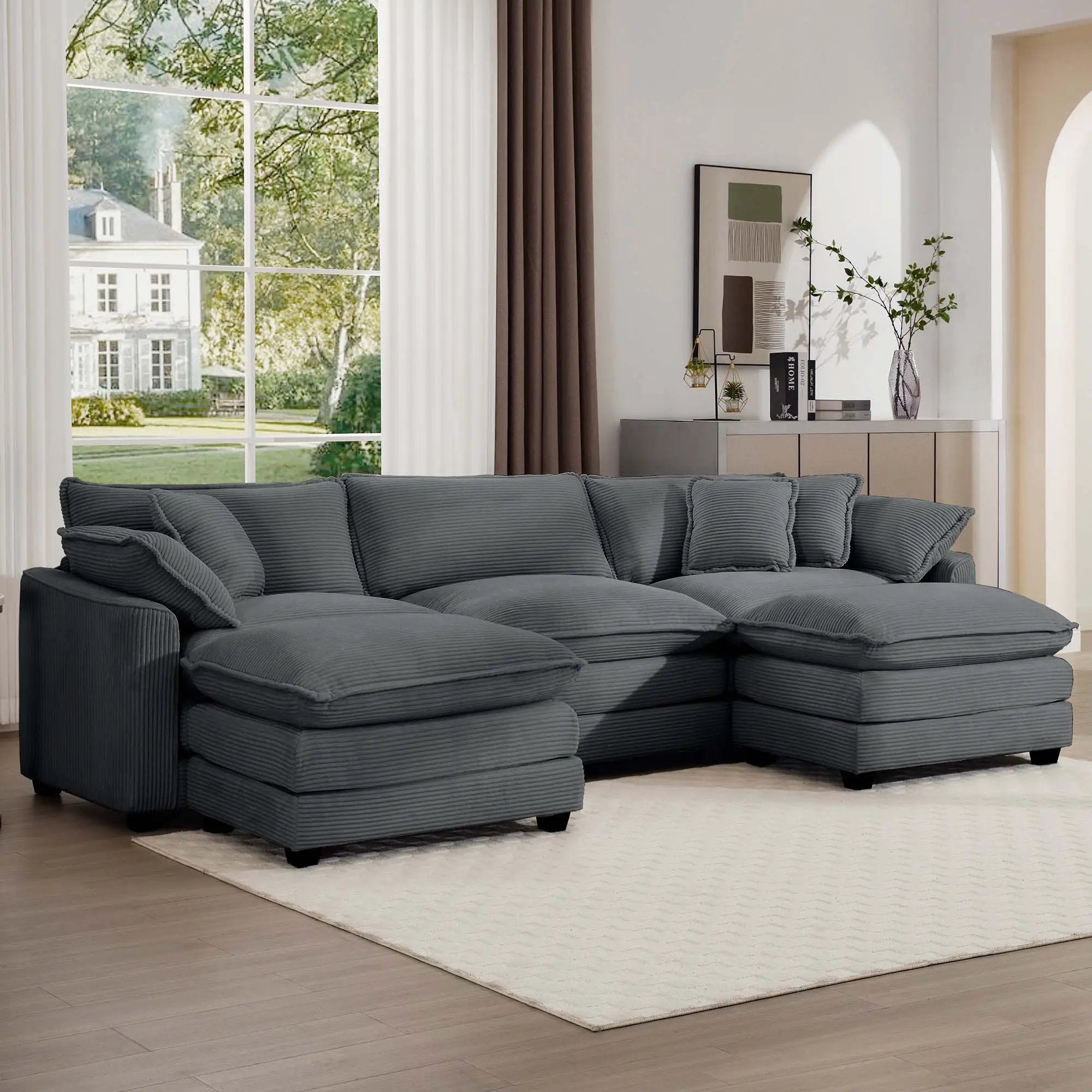 Modern Oversized Modular Cushion Sofa With Ottoman, Low Back, Deep Seating Sofa Set by Unique Piece Furniture