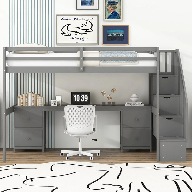 Loft Bed Frame With Built In Desk And Double Storage Drawers by Unique Piece Furniture