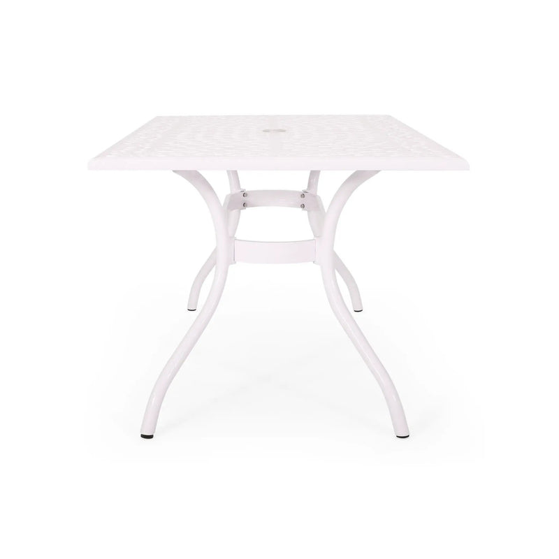 Celestine Outdoor Cast Aluminum Dining Table with Floral Lattice Design and Umbrella Holder by HouseOfZazla