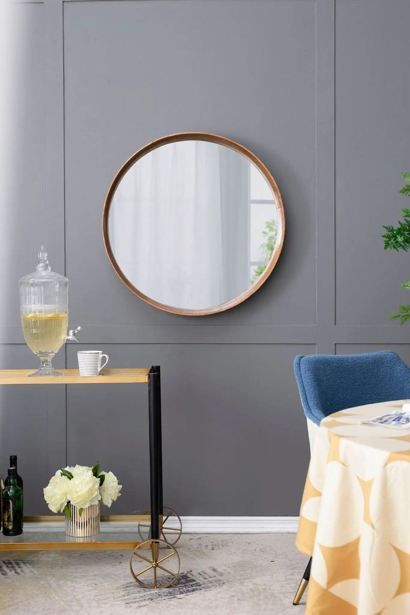 Round Wood Mirror, Wall Mounted Mirror Home Decor For Bathroom Living Room by Unique Piece Furniture