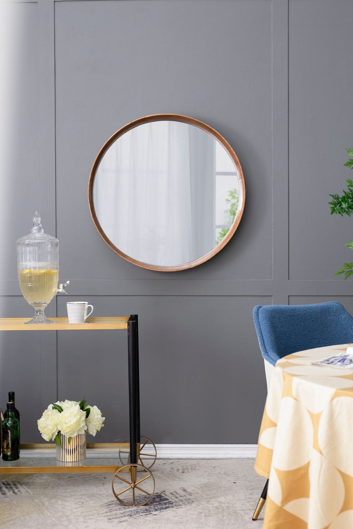 Round Wood Wall Mirror with Durable Fir Frame - Light Brown, photo 7 of 13