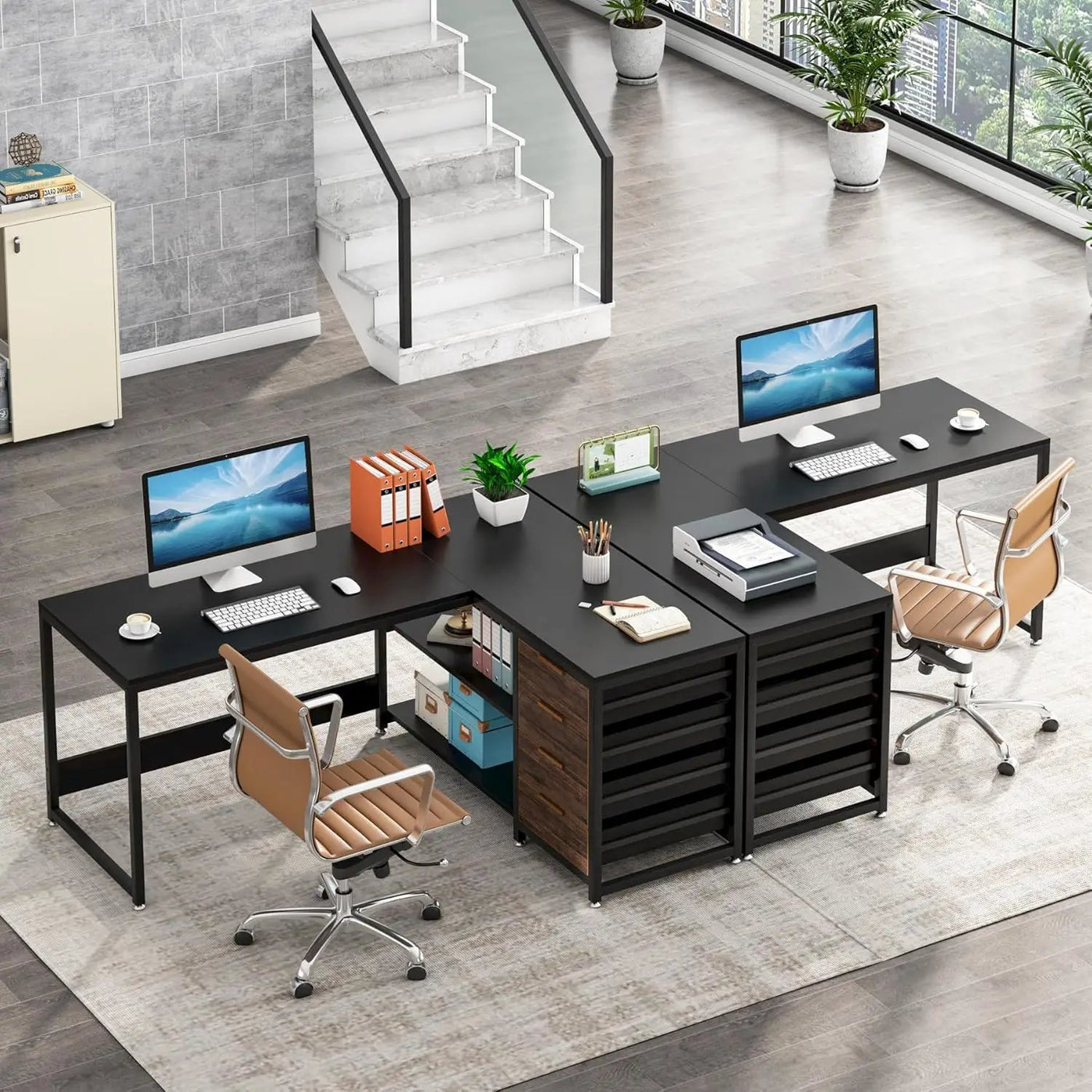 L-Shaped Computer Desk With Drawers And Shelves, Workstation For Home Office by HouseOfZazla