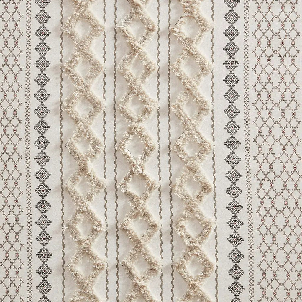 Cotton Printed Curtain Panel with Chenille Stripe and Lining Ivory 50x84 by HouseOfZazla
