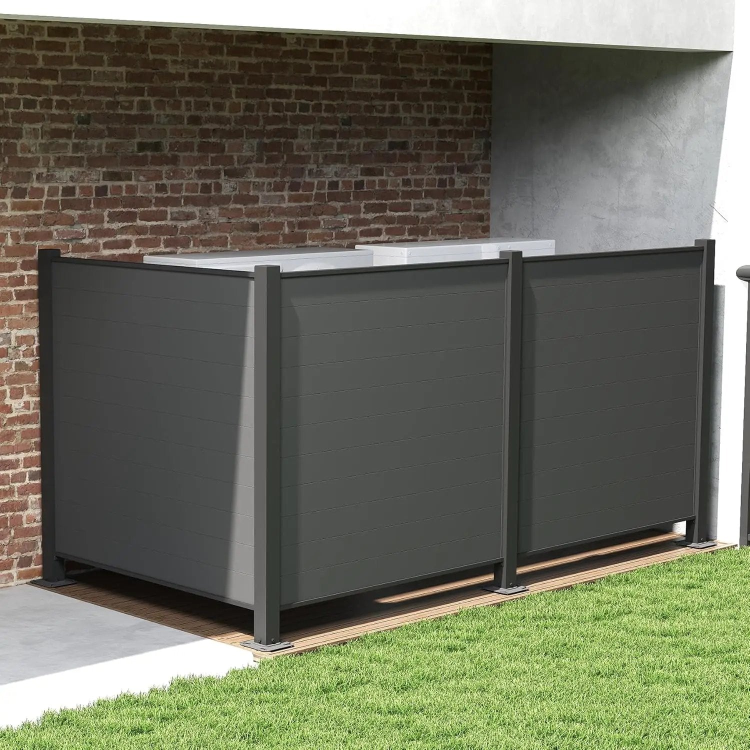 Outdoor Privacy Screens, 50" W x 50" H Air Conditioner Fence, Trash Can Enclosure (3 Panels, Black) by HouseOfZazla
