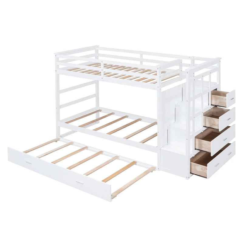 Twin Over Twin Bunk Bed With Trundle And Staircase - White by Unique Piece Furniture