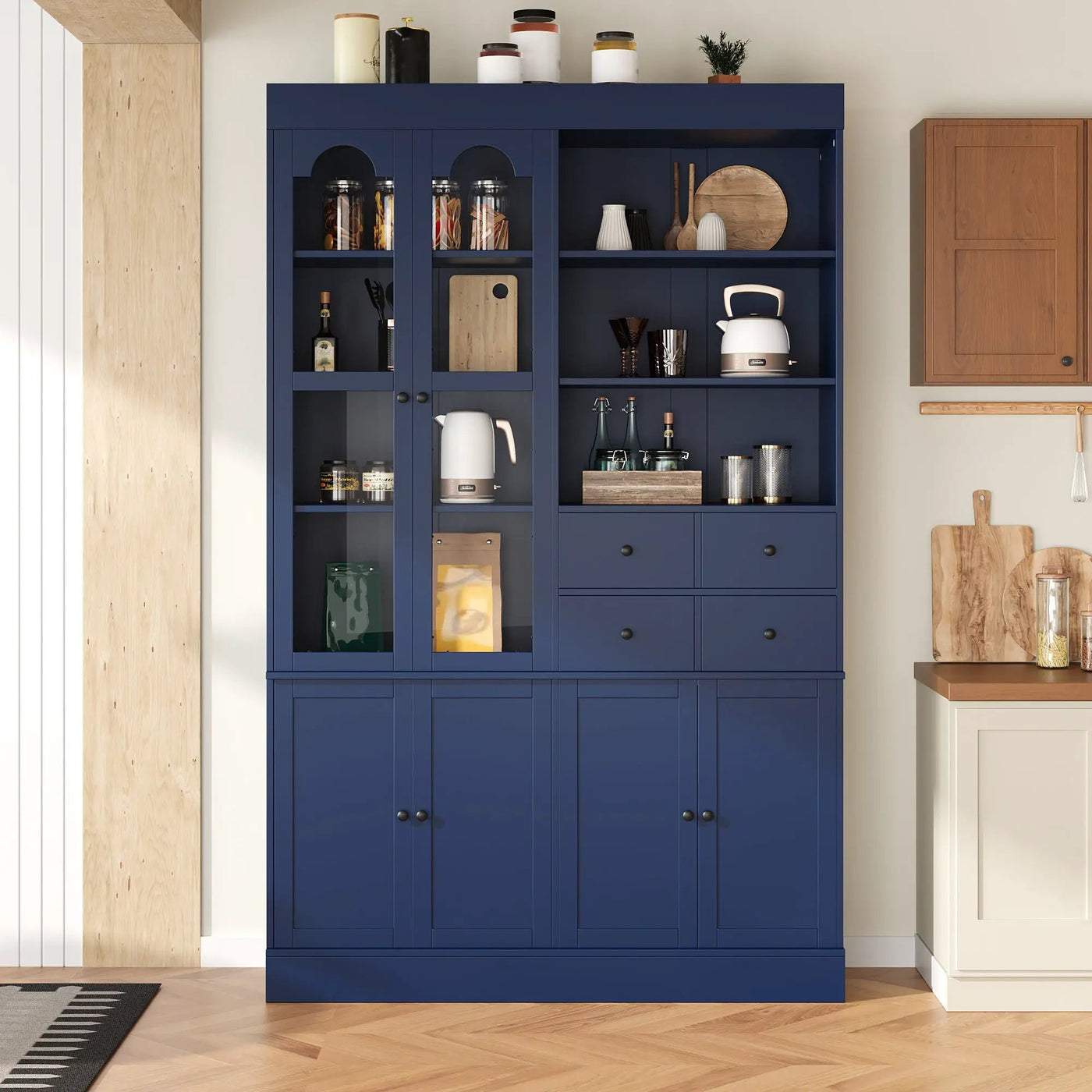 TOPMAX Freestanding Buffet With Hutch - Tall Kitchen Pantry Cabinet by HouseOfZazla
