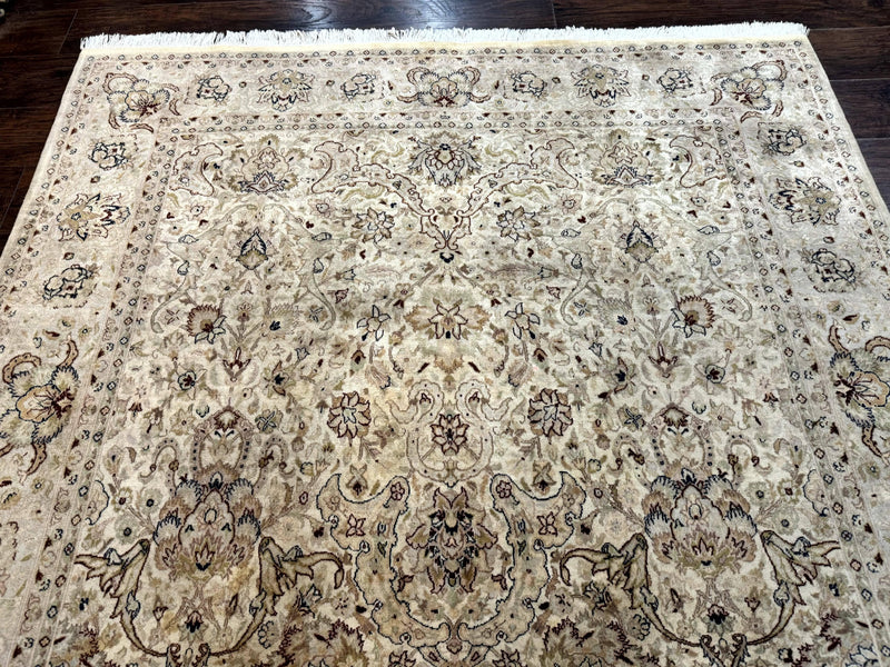 Pak Persian Rug 6x9, Vintage Handmade Wool Carpet, Floral, Beige by Jewel Rugs