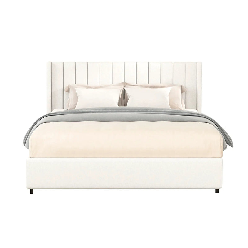 Anda - Boucle Upholstered Platform Bed With Patented Drawers Storage - Ivory by HouseOfZazla