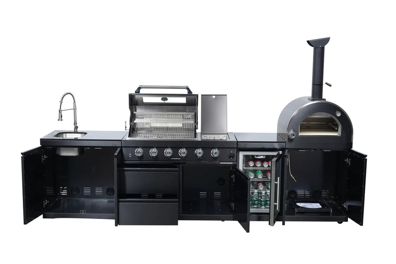 Black 125-Inch Double Stainless Steel Gas Outdoor Kitchen Barbecue Grill by HouseOfZazla