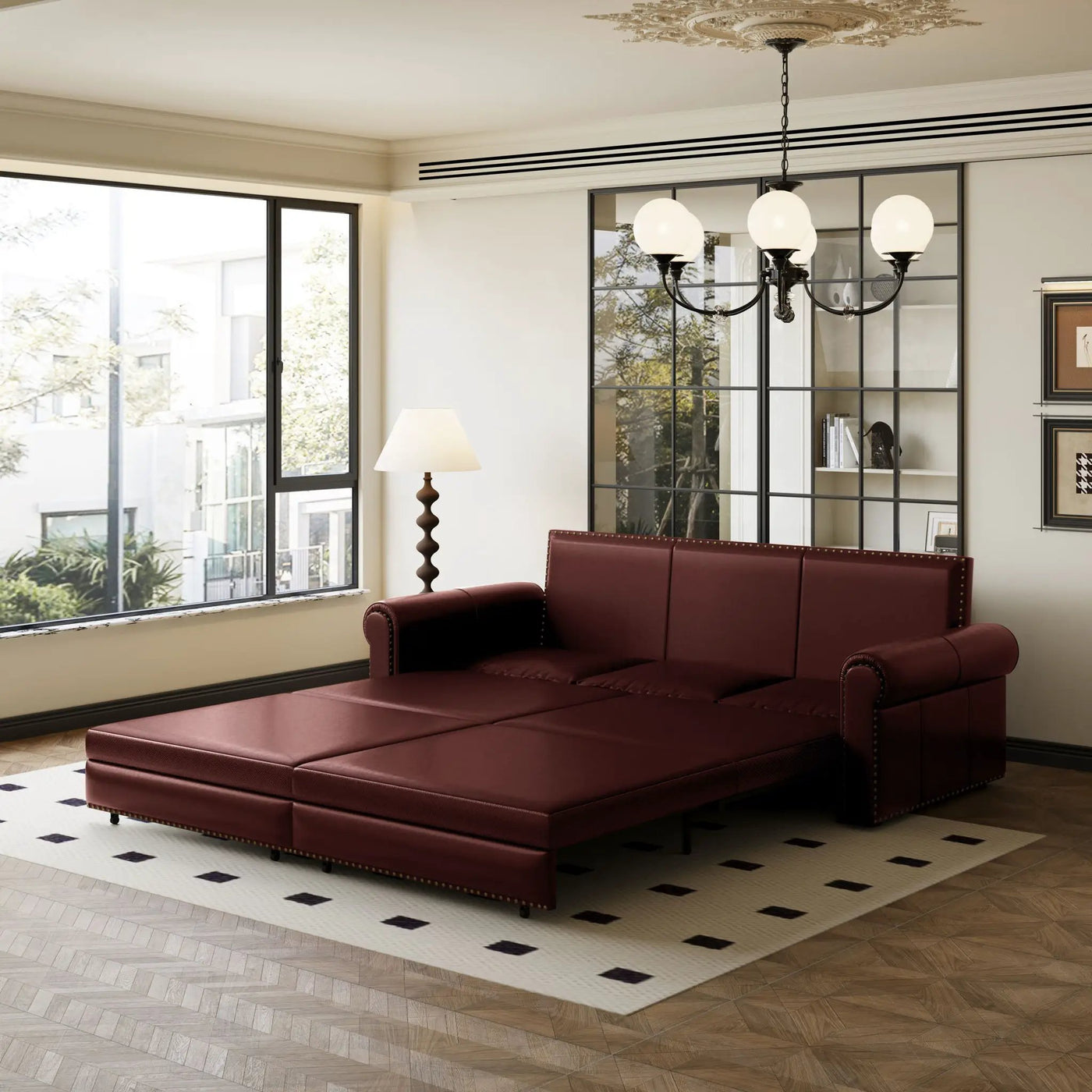 3 In 1 Convertible Sleeper Sofa With Nailhead Trim & Rolled Arm by HouseOfZazla