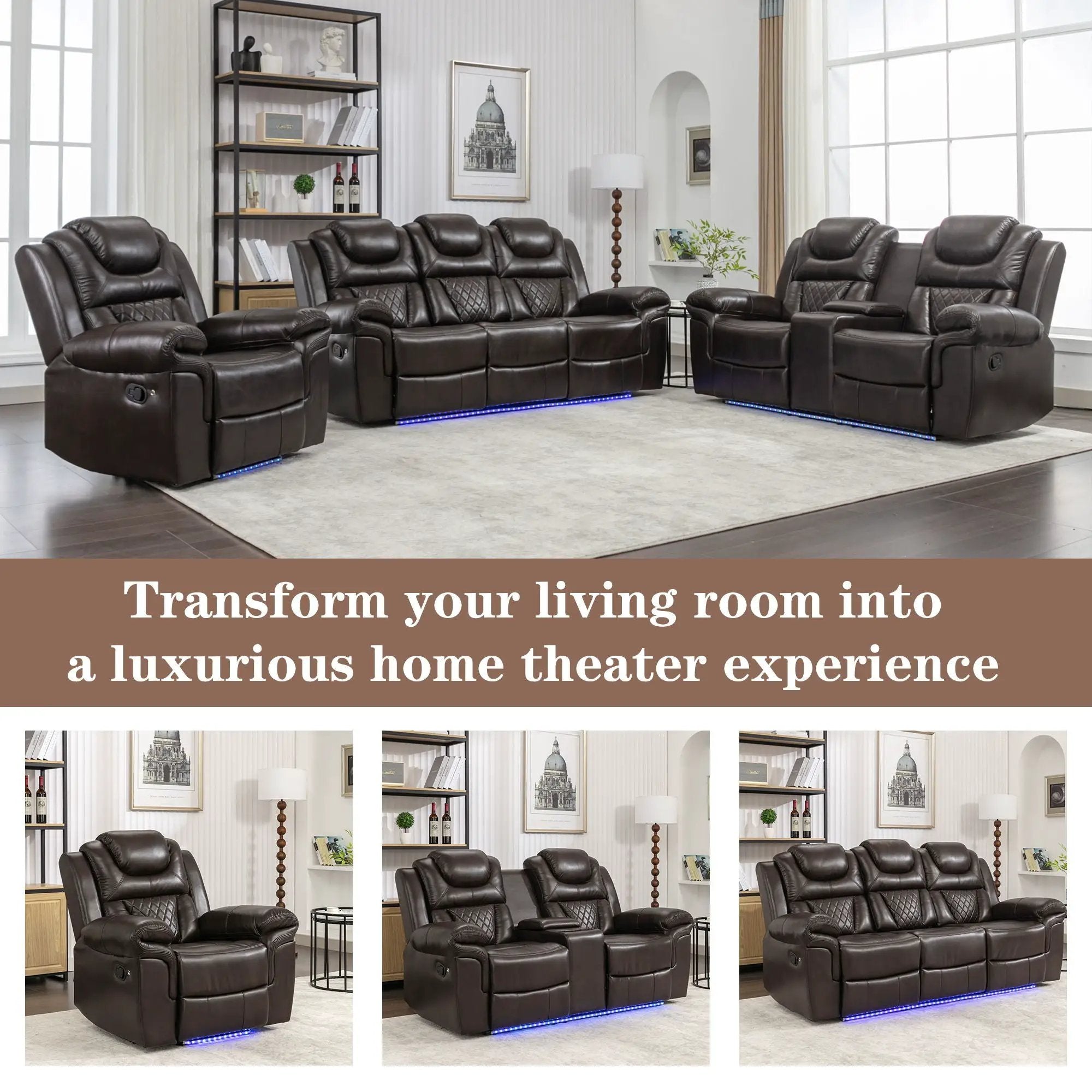Home Theater Seating Manual Recliner Chair With Led Light Strip For Living Room by Unique Piece Furniture