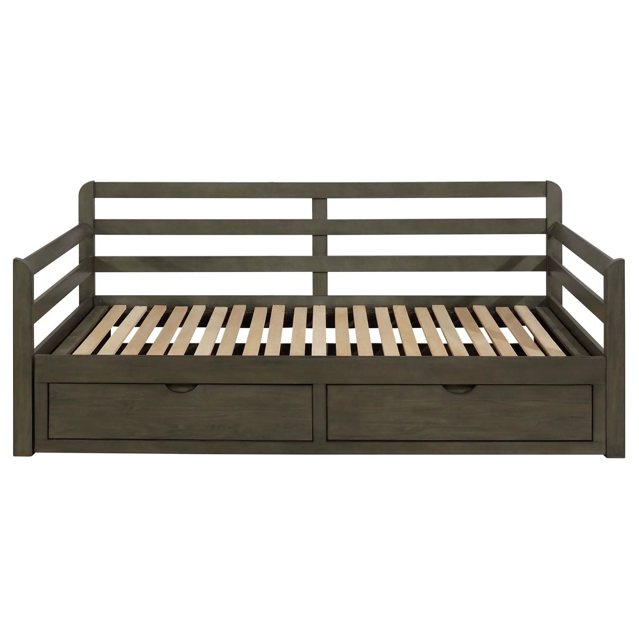 Twin Long 2 Drawer Daybed With Extendable Trundle, Storage Drawers, Fits Standard Mattress - Gray by HouseOfZazla