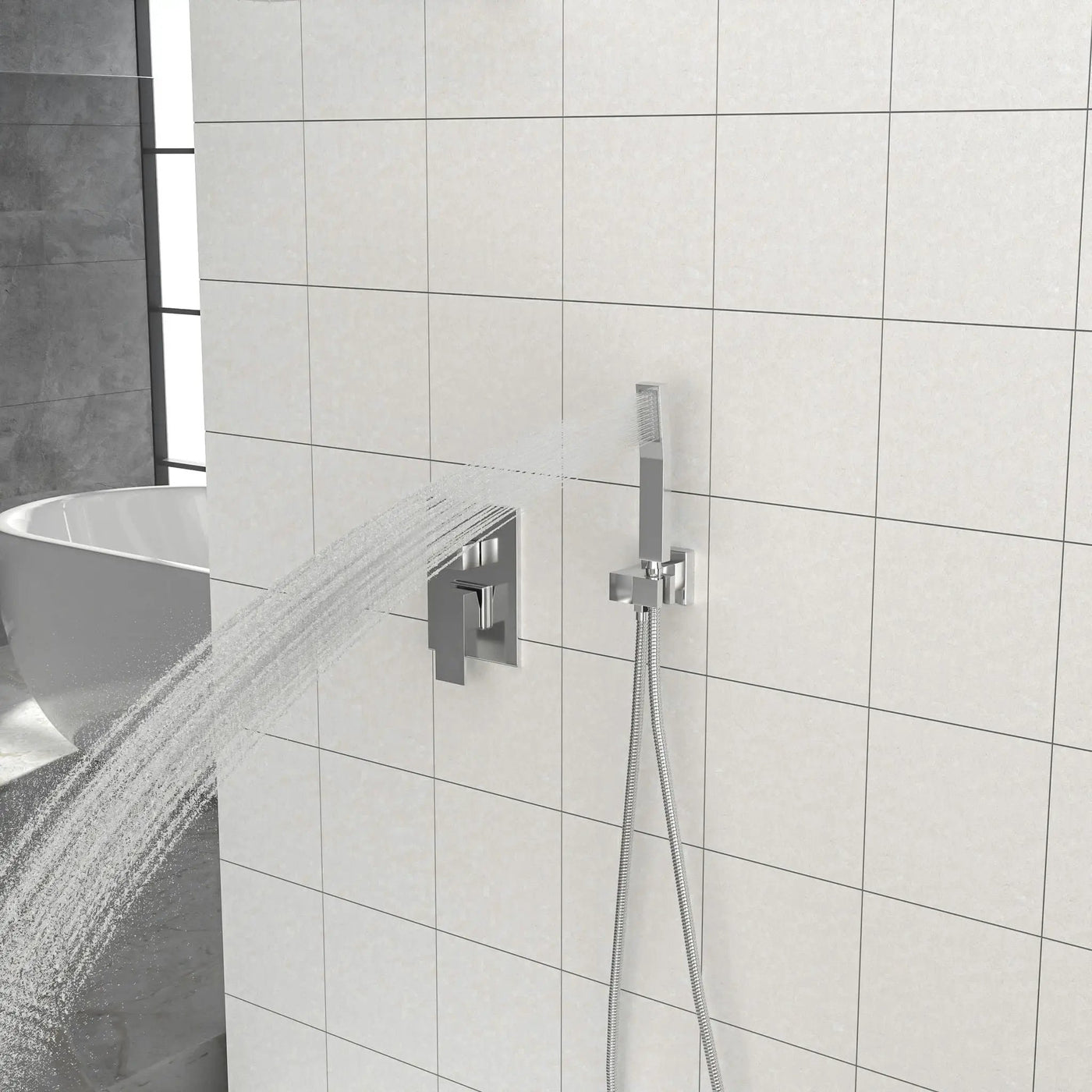 10" Square Dual Shower Head System Wall Mounted With Rough In Valve Modern Bathroom Fixture by HouseOfZazla
