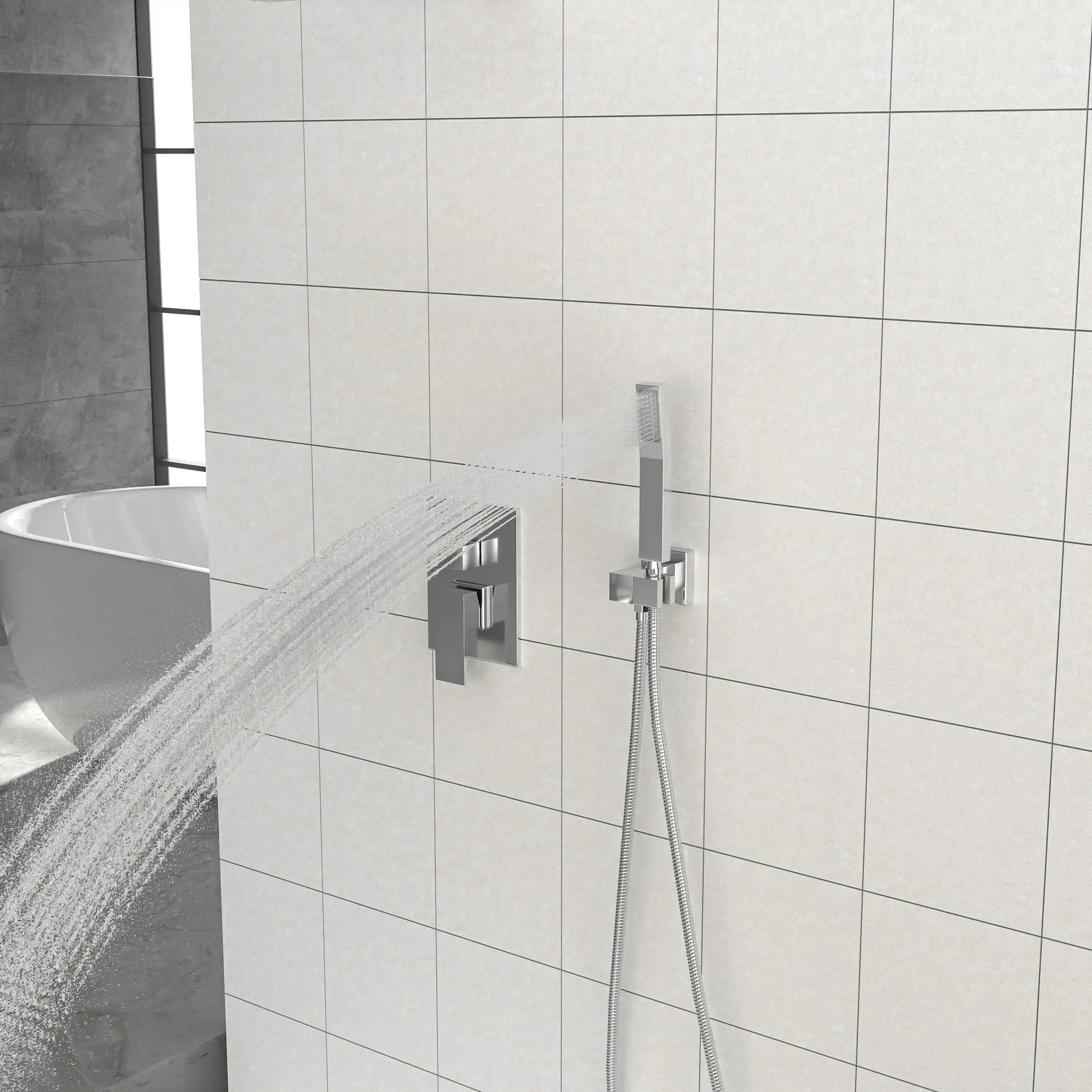 10" Square Dual Shower Head System Wall Mounted With Rough In Valve Modern Bathroom Fixture by HouseOfZazla