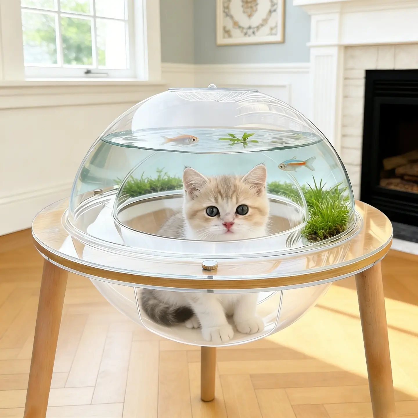 Large Cat Cave with 360° Immersive Cat TV and Wooden Legs by HouseOfZazla