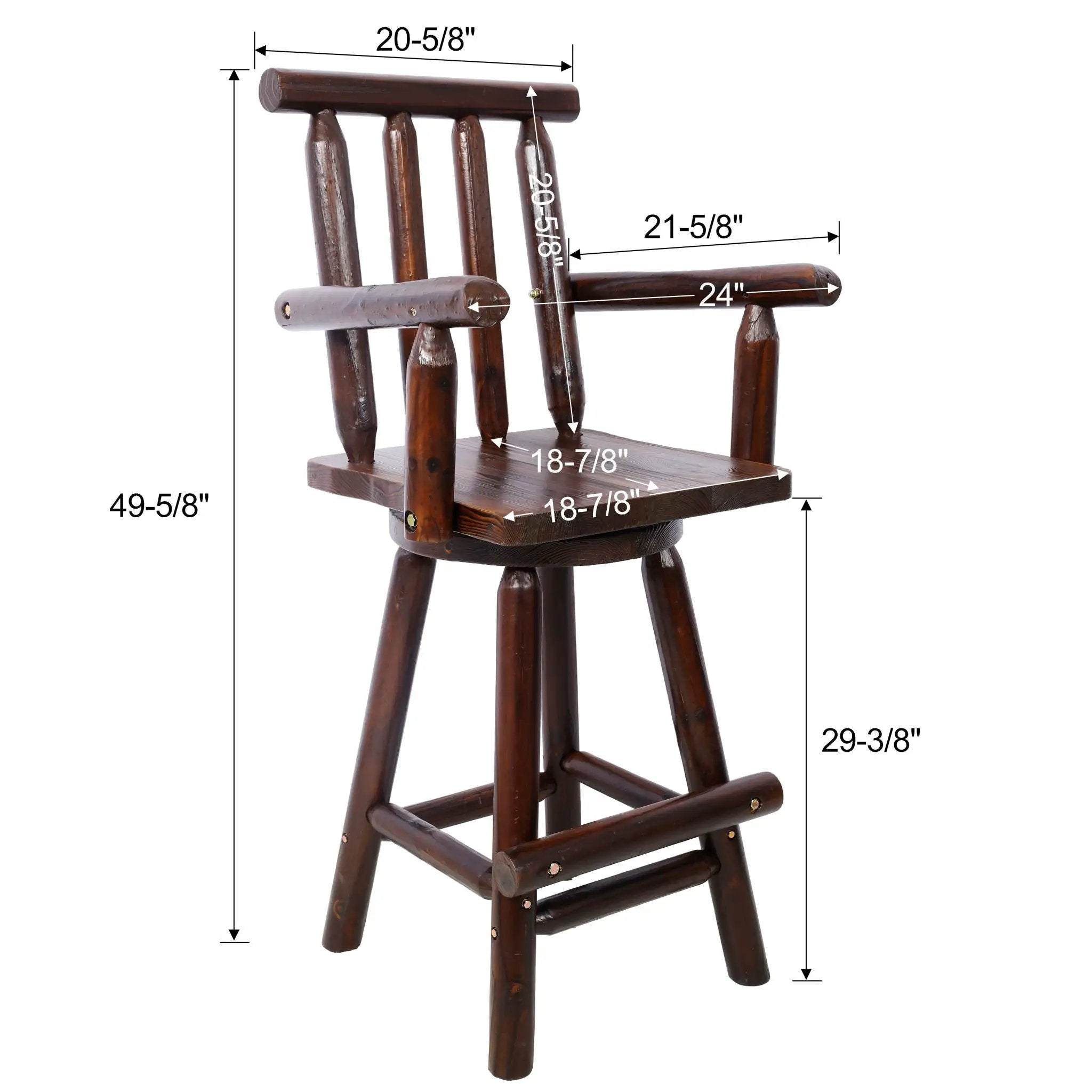 Rustic Bar Stool, Fir Wood Construction, Wide Armrest by Unique Piece Furniture