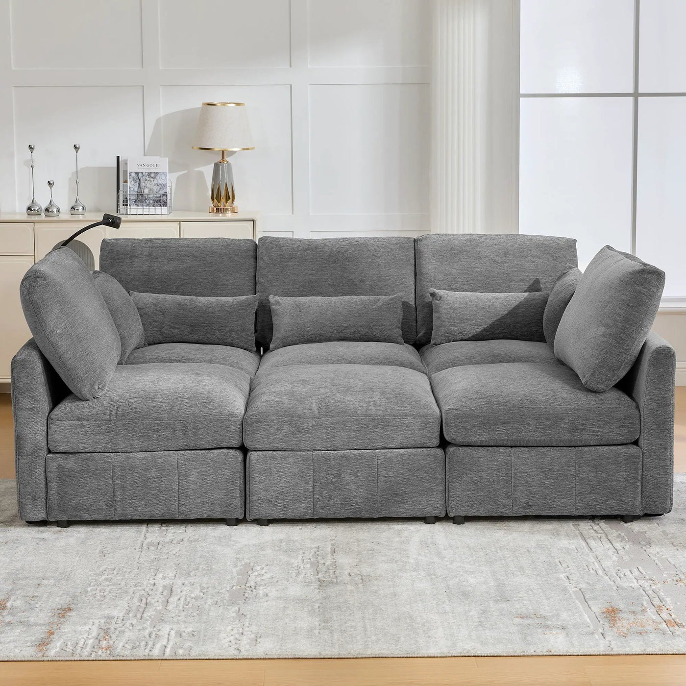 Modern Modular U-Shaped Sofa Bed With Movable Ottoman, USB Ports, Phone Holder by Unique Piece Furniture