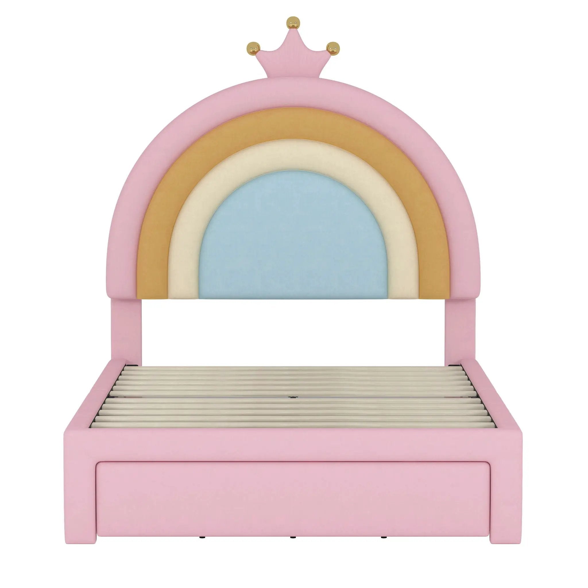 Upholstered Rainbow Design Bed, Princess Platform Bed With Storage Drawer