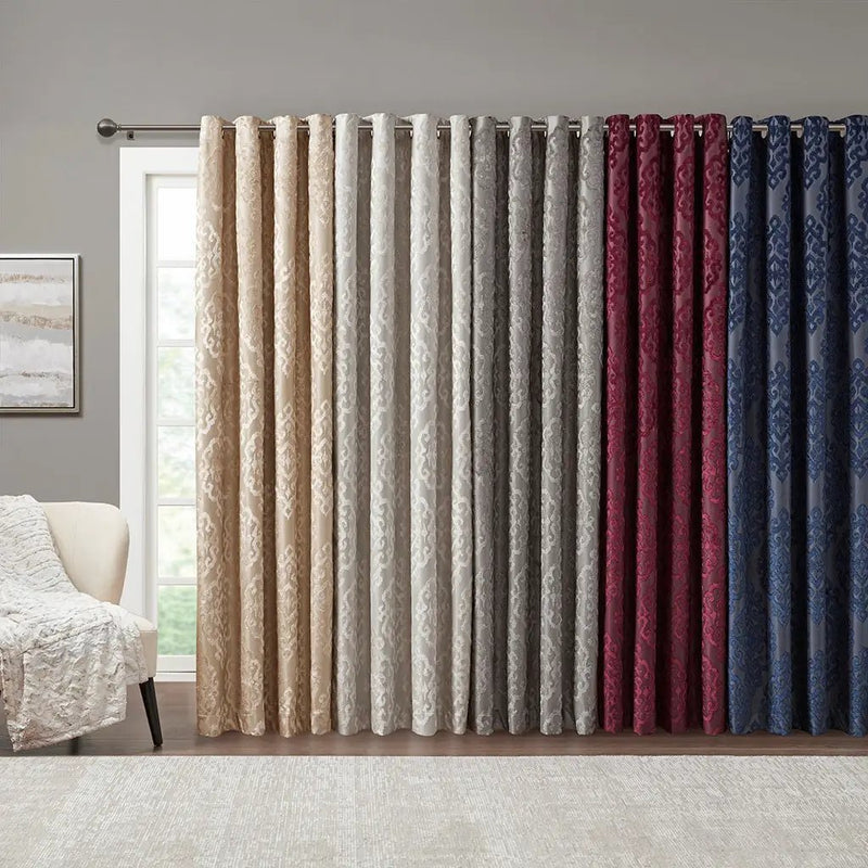 Knitted Jacquard Damask Total Blackout Grommet Top Curtain Panel by HouseOfZazla