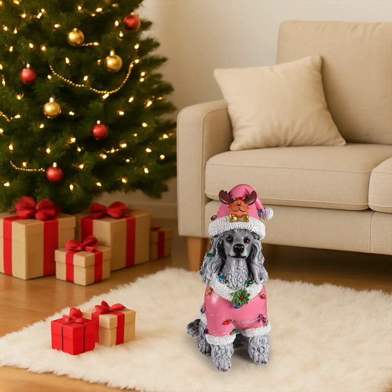 Christmas Poodle Statue, Holiday Dog Figurine by HouseOfZazla