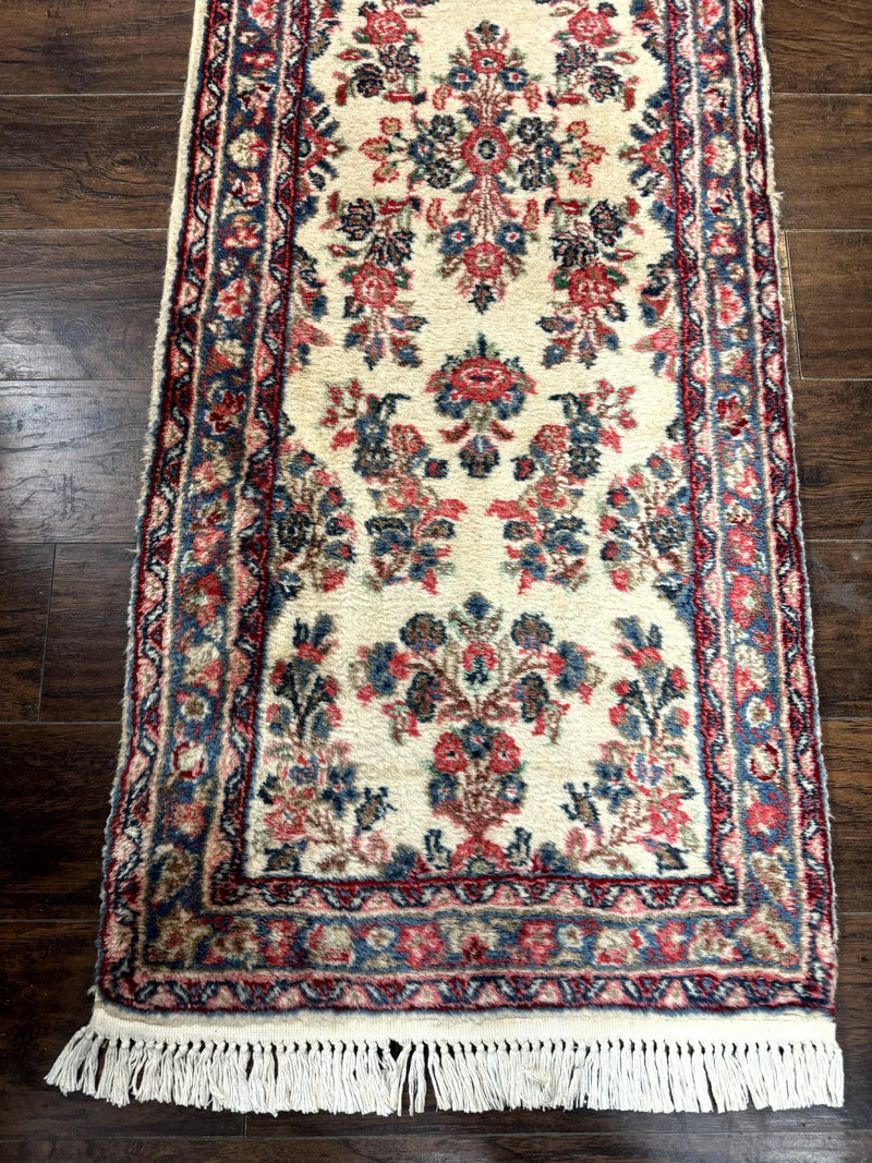 Persian Sarouk Runner Rug 2.4 x 21, Handmade Wool Floral Runner Rug for Hallway, 21ft Runner, Ivory by Jewel Rugs