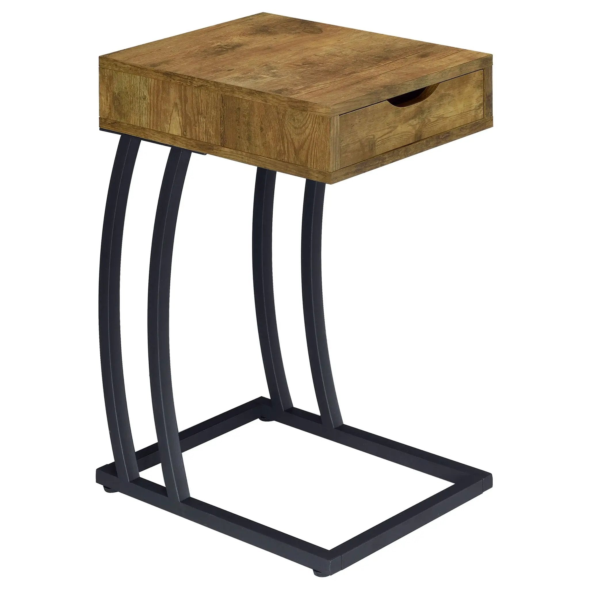 Troy 1-drawer C-Shaped Side Table Power Outlet Rustic Nutmeg by Unique Piece Furniture
