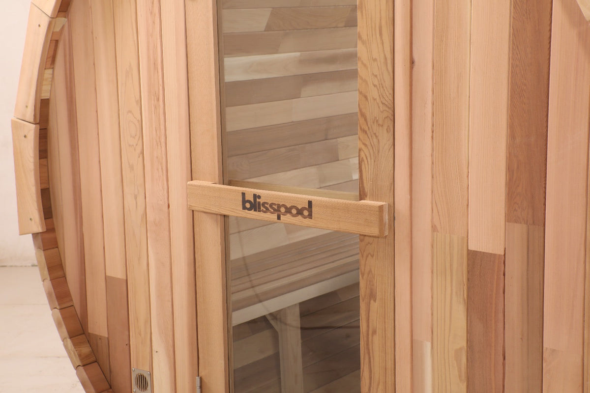 Blisspod | Prague | Canadian Red Cedar Outdoor Steam Barell Sauna | Full Glass Back, photo 11 of 13
