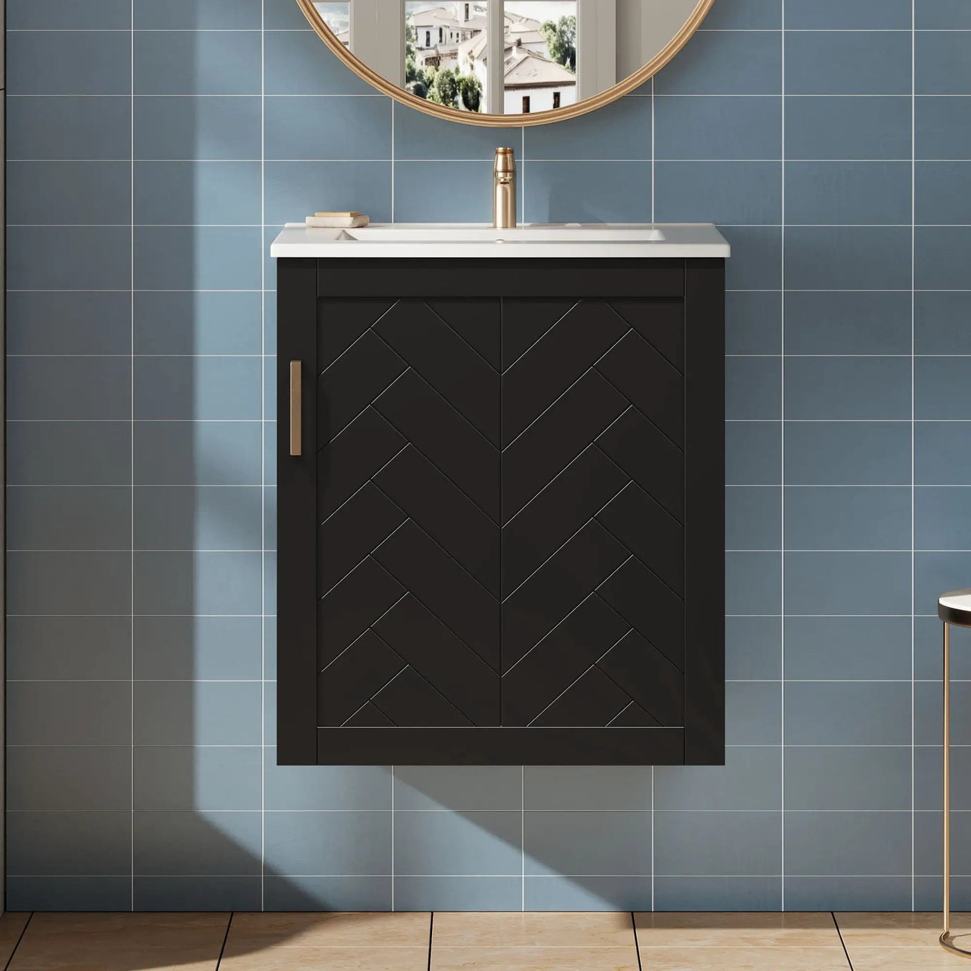Modern Wall Mounted Bathroom Cabinet With Side Shelf And Ceramic Sink by HouseOfZazla