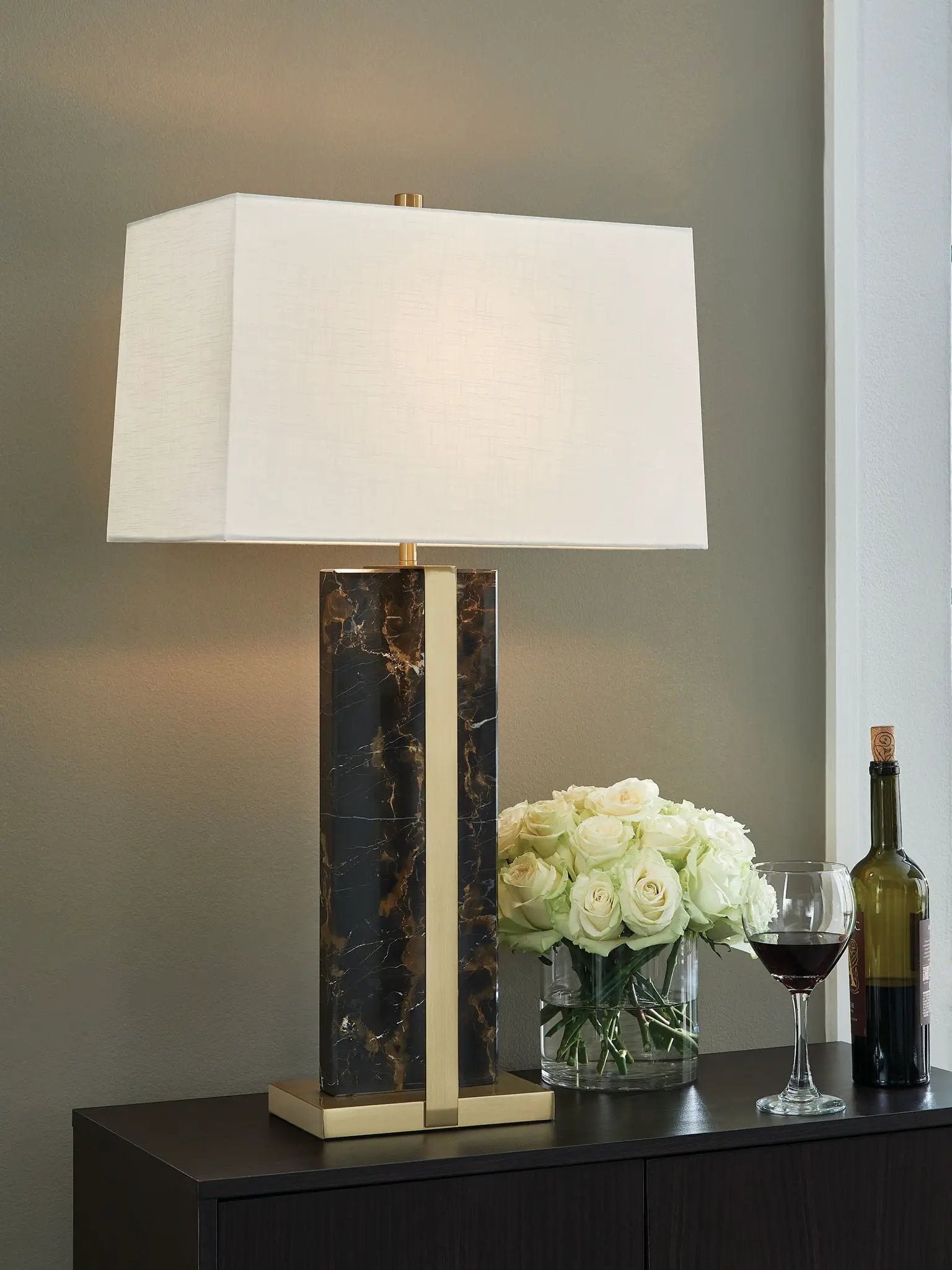 Neonish - Marble Table Lamp - Black / Gold Finish by Unique Piece Furniture