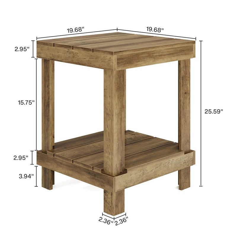 2 Tier End Table With Open Shelves, Natural Wood by HouseOfZazla