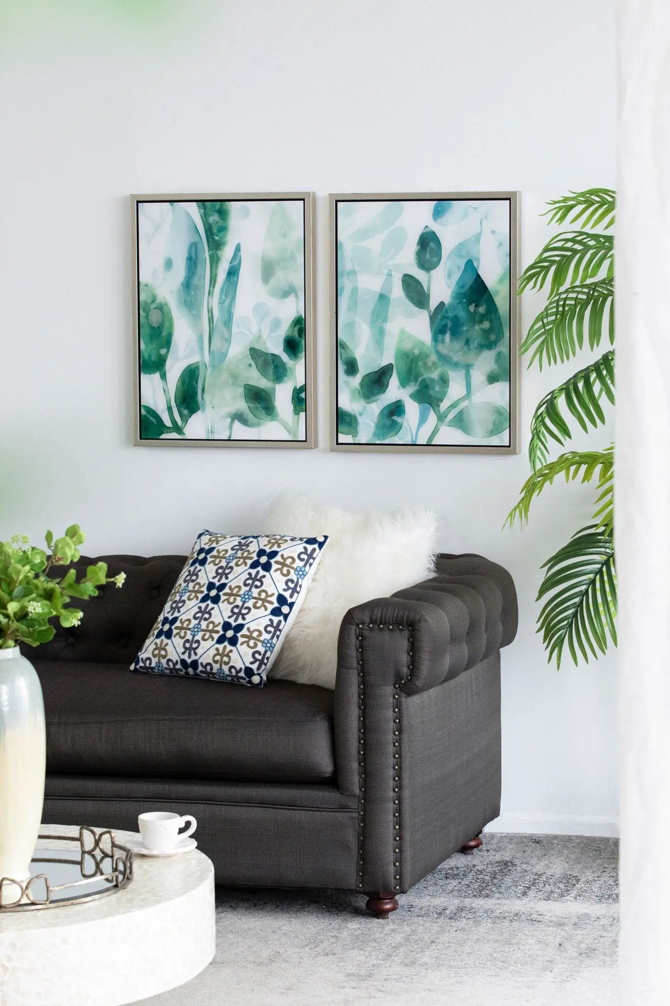 Framed Printed Acrylic Decorative Wall Art, Wall Decor For Living Room (Set of 2) - White / Green by HouseOfZazla