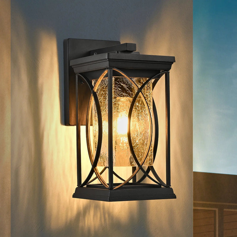 14'(H) Black Outdoor Wall Lantern with Crackled Glass by HouseOfZazla