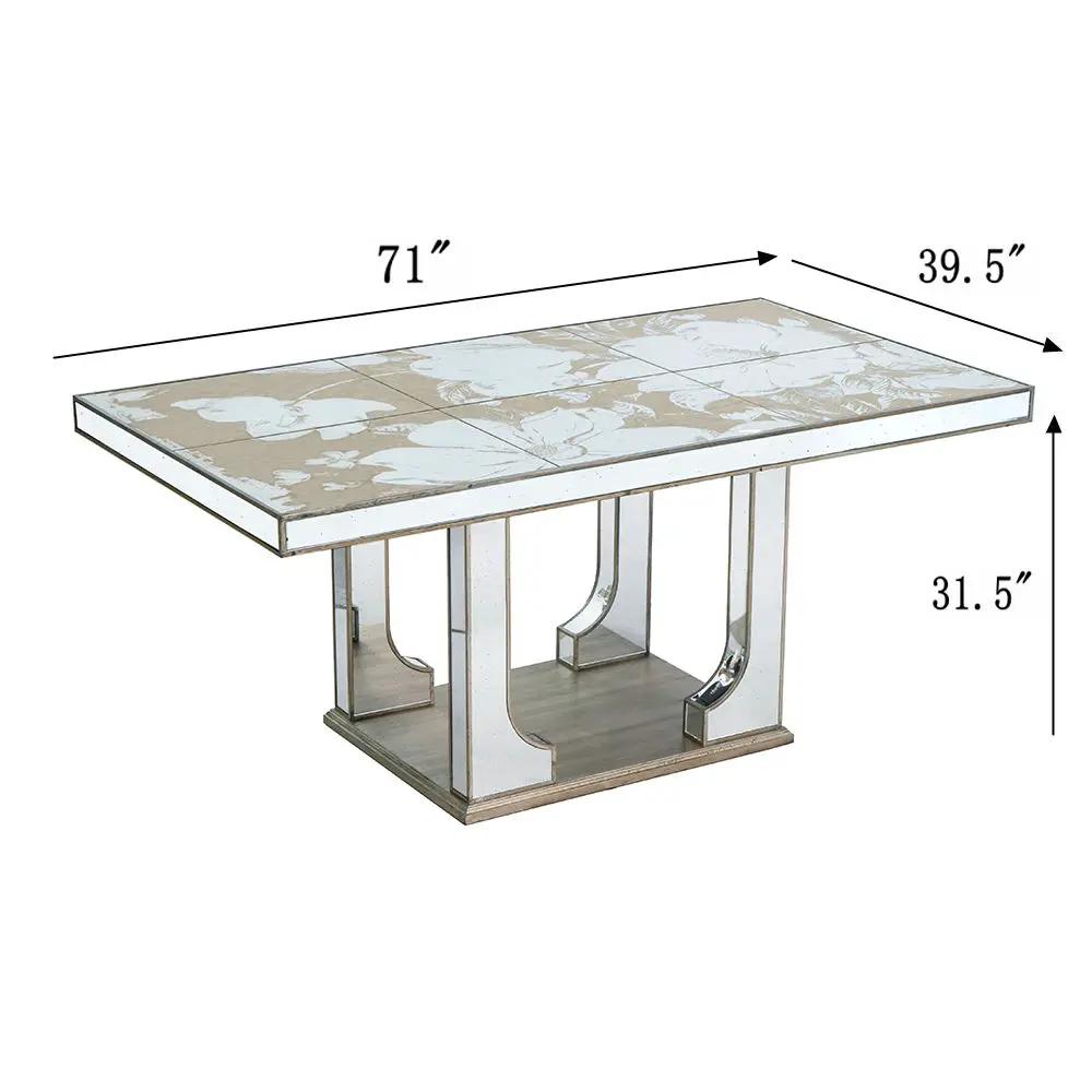 Large Mirrored Dining Table With Elegant Floral Design And - Silver Multi by Unique Piece Furniture